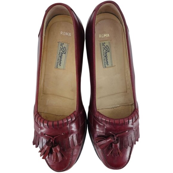 Vintage Bragano Cole Haan Italy Burgundy Leather Dress Shoe Men 9 Tassel Loafers - Picture 4 of 12